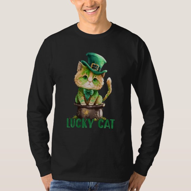 Camiseta Cat St Patrick Leprechaun Shamrock Irish Lucky Cat (Frente)