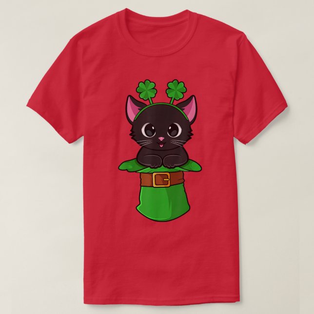 Camiseta Cat St Patricks Day Leprechaun Shamrock Kitten Gir (Frente do Design)