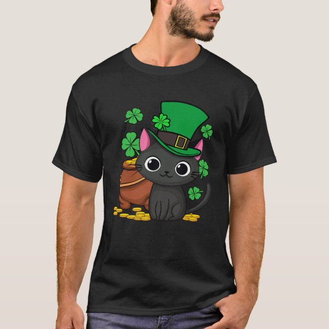 Camiseta Cat St Patricks Day Leprechaun Shamrock Kitten Gir (Frente)