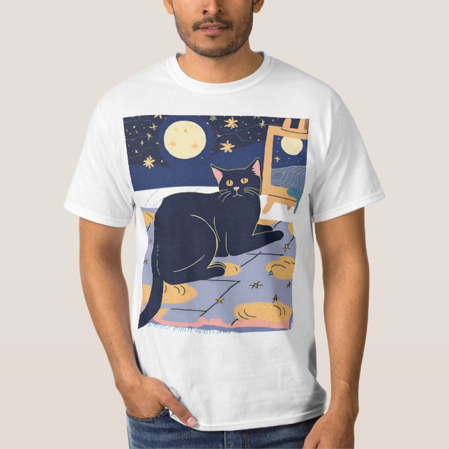 Camiseta Cat Starry Day Van Gogh Cat Para Cat Lover Cat Sun (Frente)