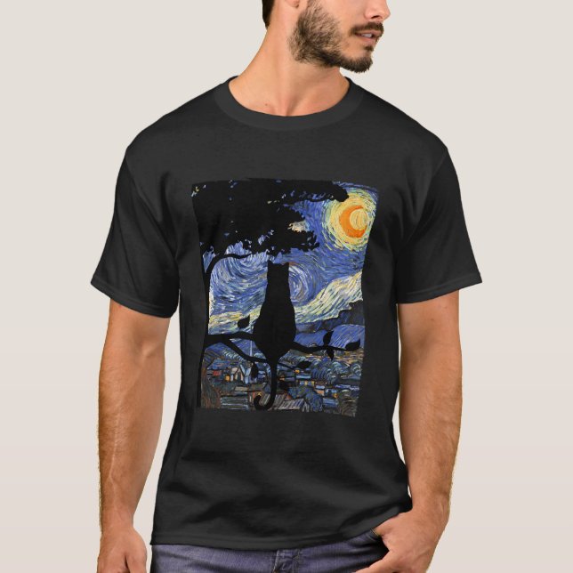 Camiseta Cat Starry Night Cat Van Gogh Cat (Frente)