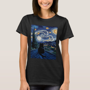 Camiseta Cat Starry Night Van Gogh Cat Art Lover Engraçado