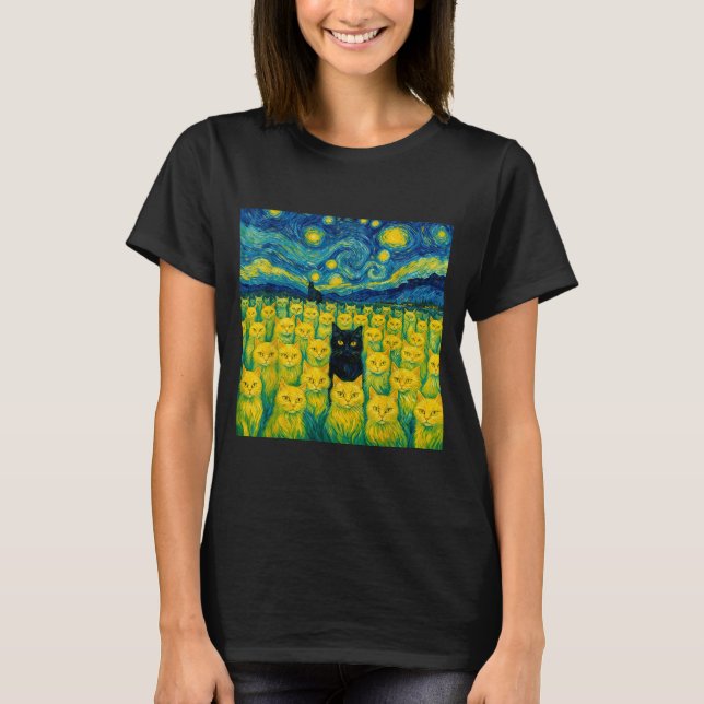 Camiseta Cat Starry Night Van Gogh Cat For Cat Lover  (Frente)