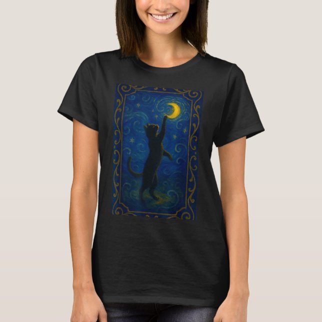 Camiseta Cat Starry Night Van Gogh Cat Funny Cat Lover Mom  (Frente)