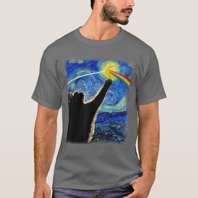 Camiseta Cat Starry Night Van Gogh Cat Gifts Cat Lover Cat  (Frente)