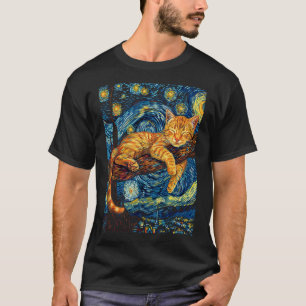 Camiseta Cat Starry Night Van Gogh Cat Para Cat Lover Cat M