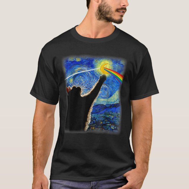 Camiseta Cat Starry Night Van Gogh Gifts Cat Gifts Cat Love (Frente)