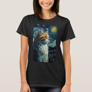 Camiseta Cat Starry Night Van Gogh Style para Gatos do Love