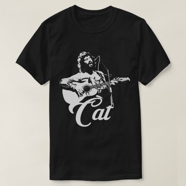 Camiseta Cat Stevens - Estêncil Branco Essencial T-Shirt (Frente do Design)