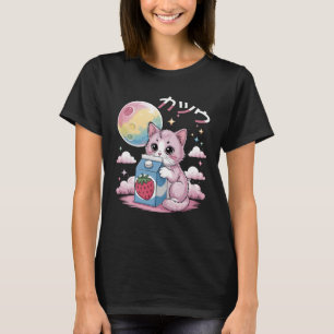 Camiseta Cat Strawberry milk Anime 90 japonês Cat Japão M