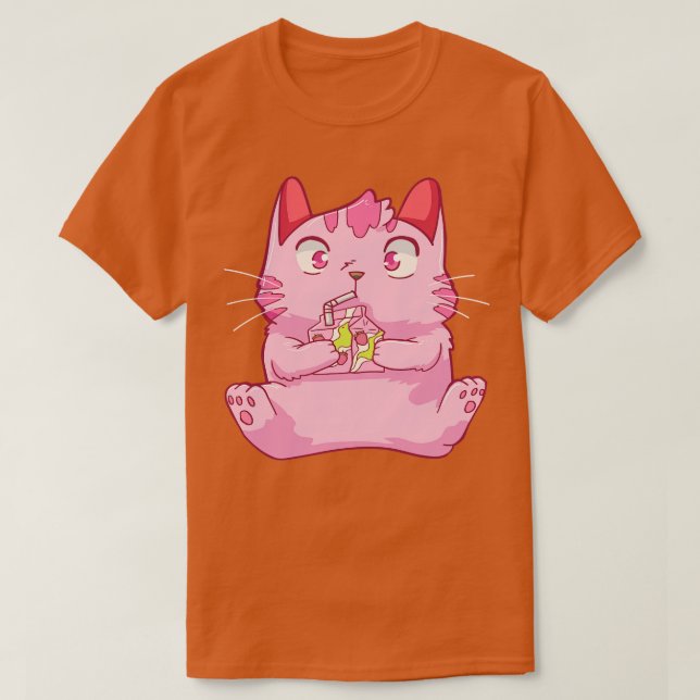 Camiseta Cat Strawberry milk Kawaii (Frente do Design)