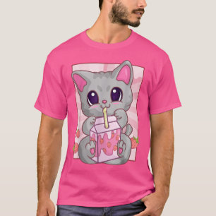 Camiseta Cat Strawberry Milkshake For Women Girls, Kawaii M
