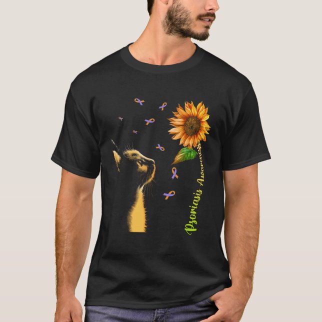 Camiseta Cat Sunflower Psoriasis Awareness (Frente)