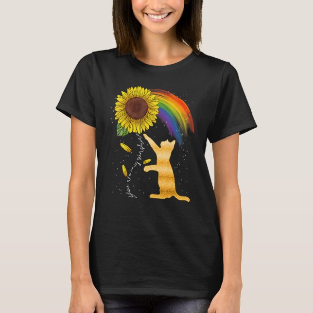 Camiseta Cat Sunflower Rainbow For Cat  Cat Mom Women (Frente)