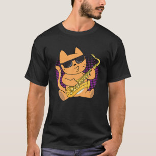 Camiseta Cat Sunglass Músico-saxofone Sisperador Felino