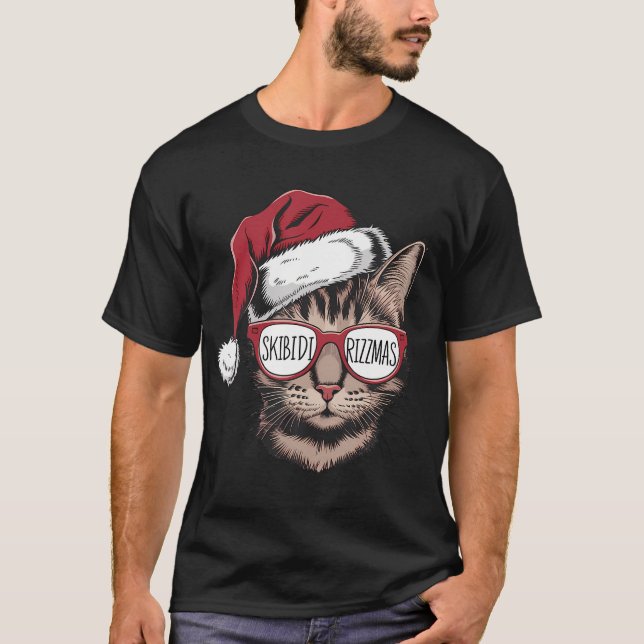 Camiseta Cat Sunvidles Skibidi Rizzmas Natal Rizz Sant (Frente)