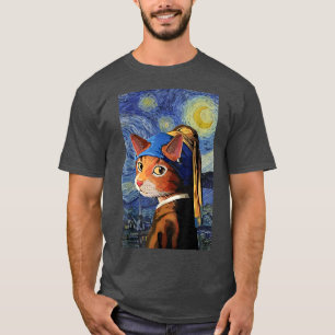 Camiseta Cat T, Starry Night Cat, Cat Art, estilo Van Gogh