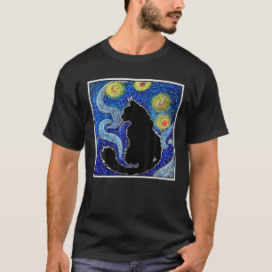 Camiseta Cat T, Starry Night Cat, Womens Cat, Van Gogh Cat