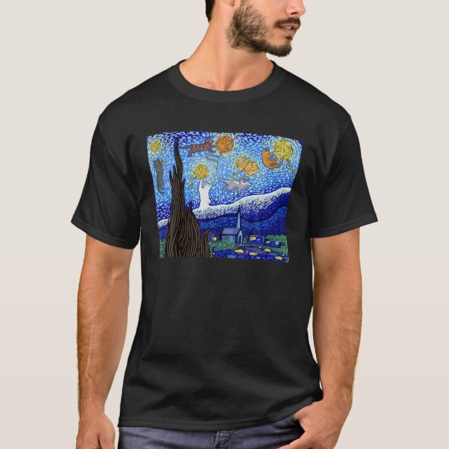 Camiseta Cat T, Starry Night Cat, Womens Cat, Van Gogh Cat (Frente)