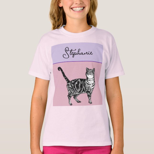 Camiseta Cat Tabby Pastel Cats Girls Rose Pink Pets (Frente)