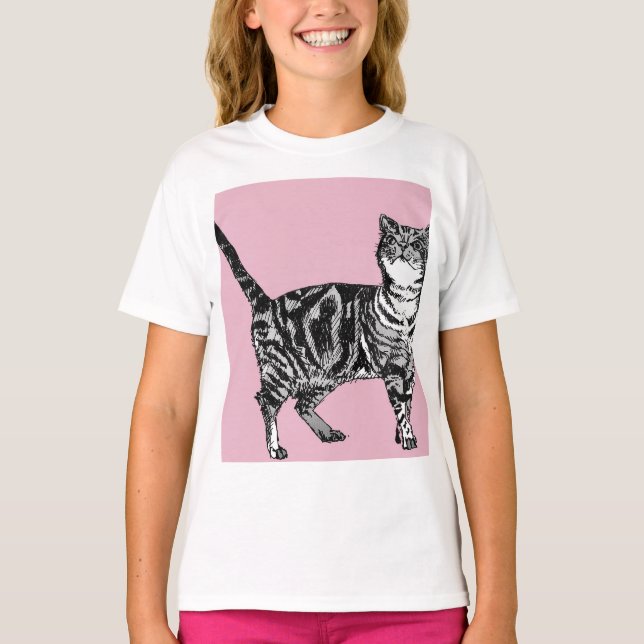 Camiseta Cat Tabby Pastel Cats Girls Rose Pink Pets (Frente)