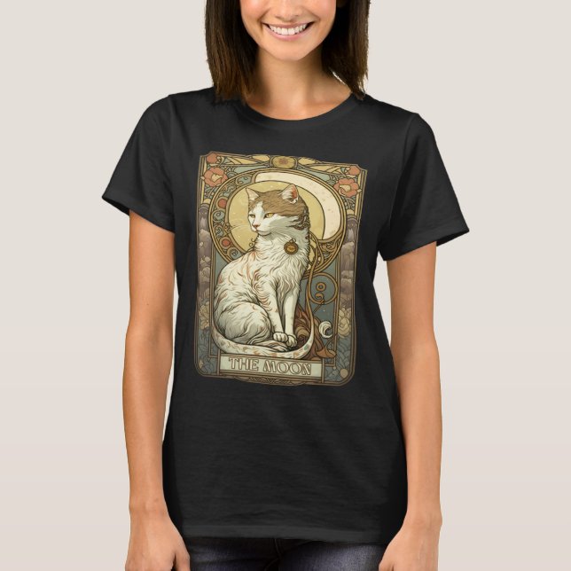 Camiseta Cat Tarot Card The Moon Tarot Card Nouveau (Frente)