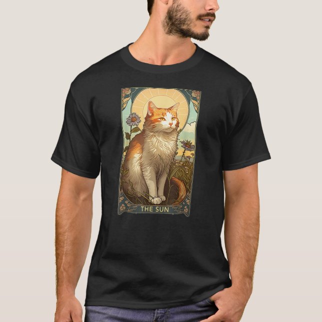 Camiseta Cat Tarot Card, The Sun Tarot Card, Art Nouveau (Frente)