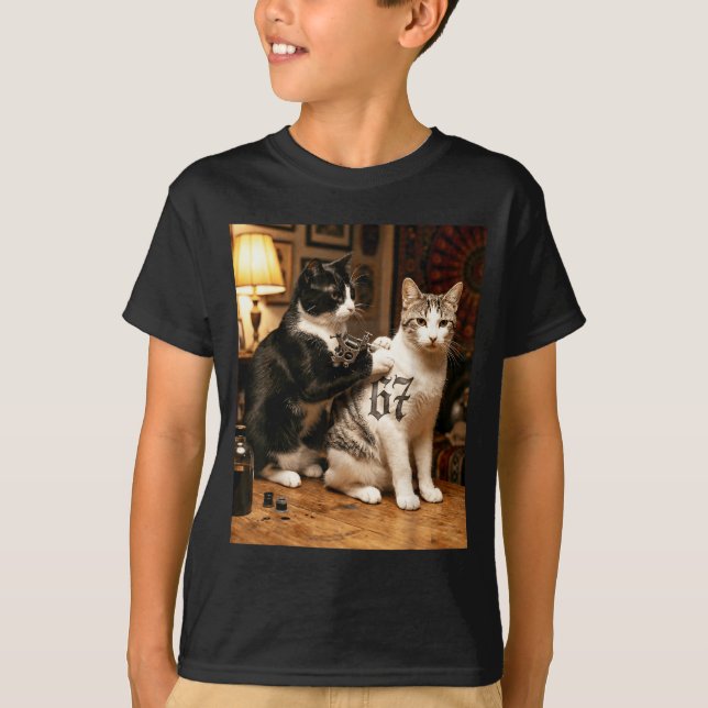 Camiseta Cat Tattoo Artist 67 Six Seven Seis Siete Brain Ro (Frente)