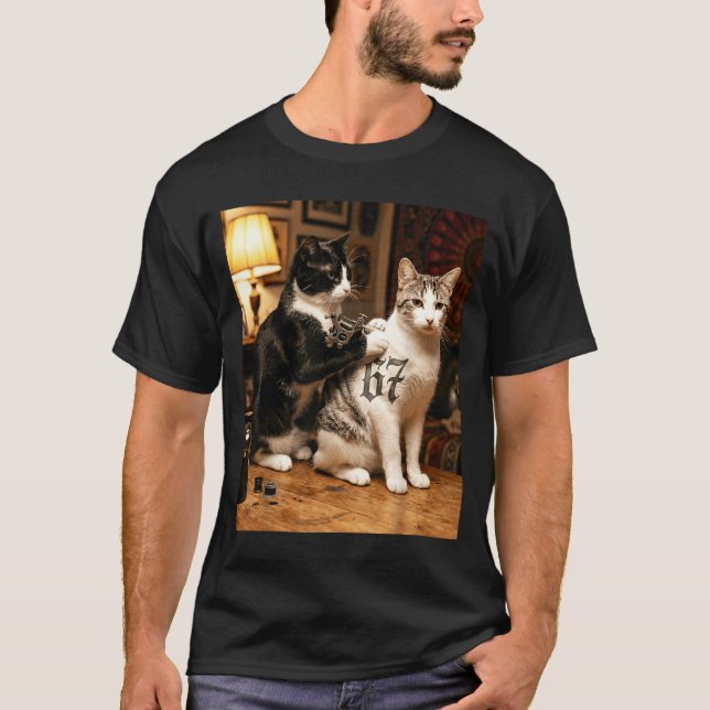 Camiseta Cat Tattoo Artist 67 Six Seven Seis Siete Brain Ro (Frente)