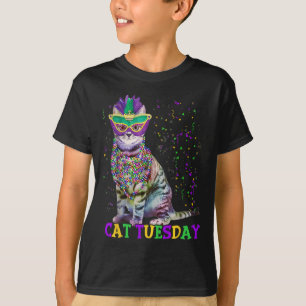Camiseta Cat Terça-feira Engraçado Mardi Gras 2025 Nova Orl