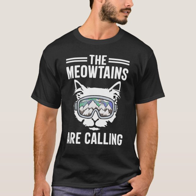 Camiseta Cat the Meowtain are chama Snowboard Ski Mounta (Frente)