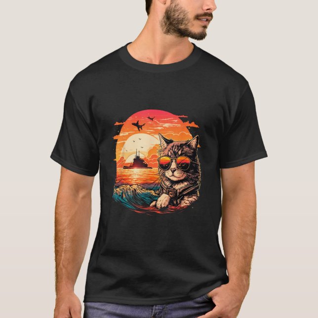 Camiseta Cat-titude in Paradise Funny Cat on the Beach (Frente)