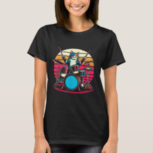 Camiseta Cat Tocando Tambores Drummer Novelty Music Lover F
