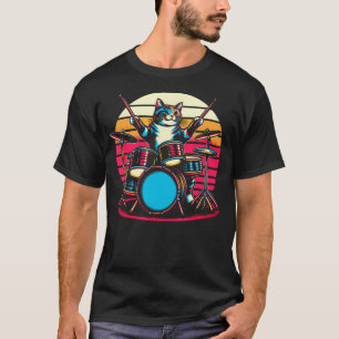 Camiseta Cat Tocando Tambores Drummer Novelty Music Lover F
