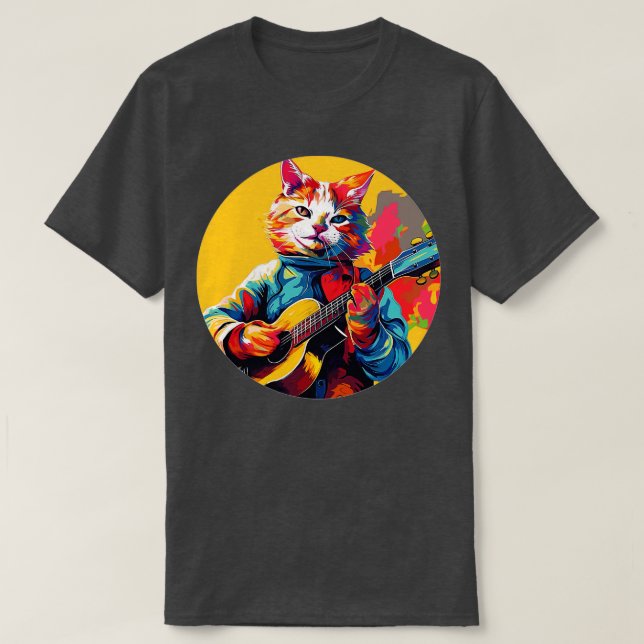 Camiseta Cat tocando violão 6 (Frente do Design)