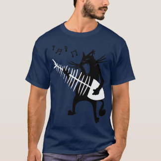 Camiseta Cat Tocando Violão Música Rocha Rolha Natal
