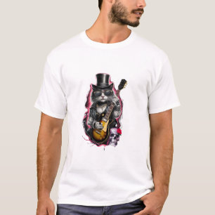 Camiseta Cat Tocando Violão Rock & Roll 80s 90s Rock Banda