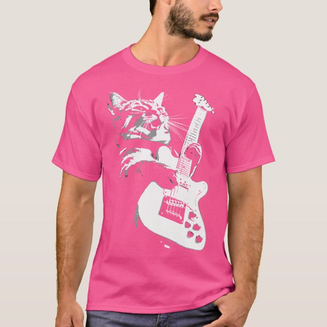 Camiseta Cat Tocando Violão Rock Star Rock E Roll (Frente)