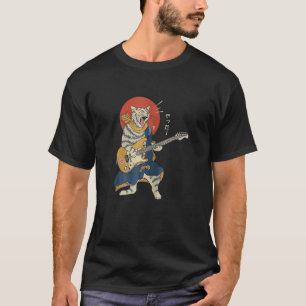 Camiseta Cat tocando violão Ukiyo E Samurai Japonês Warrio