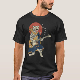 Camiseta Cat tocando violão Ukiyo E Samurai Japonês Warrio
