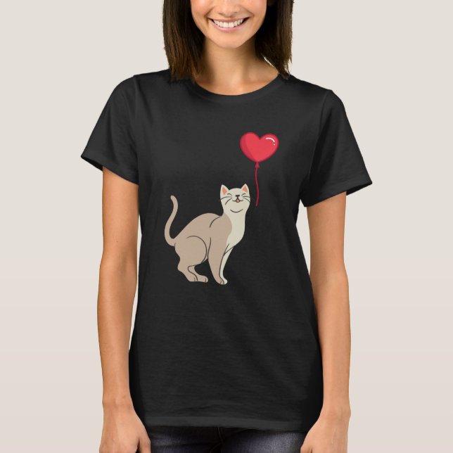 Camiseta Cat toy Shirt Valentine's Day Heart Balloon For He (Frente)