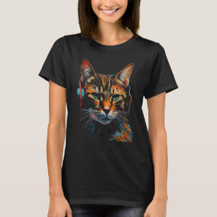 Camiseta Cat Trabalho de arte Fones de ouvido de música Col