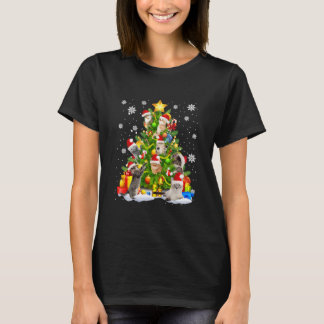 Camiseta Cat Tree Christmas Santa Hat Xmas