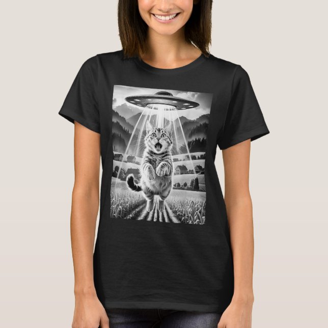 Camiseta Cat Ufo Alien Abduction Funny Graphic Tees Men Wom (Frente)