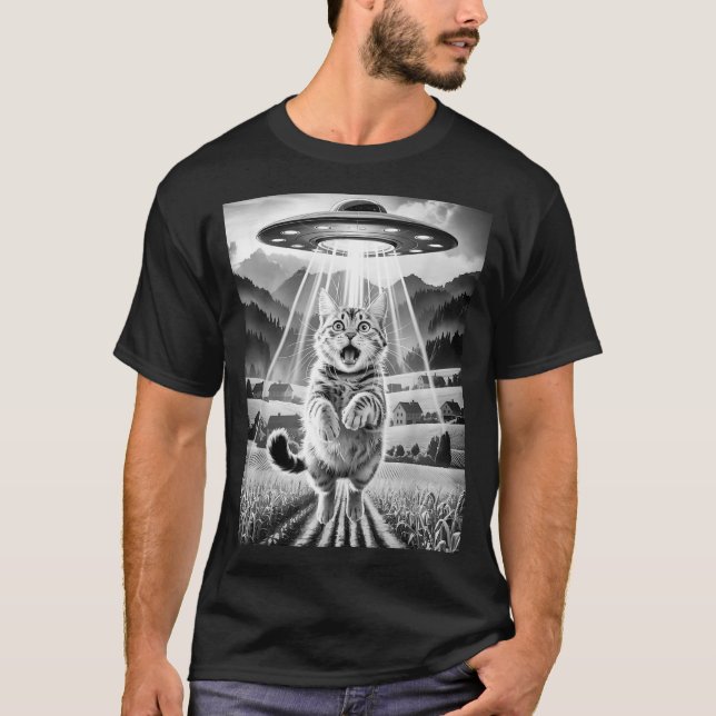 Camiseta Cat Ufo Alien Abduction Funny Graphic Tees Men Wom (Frente)