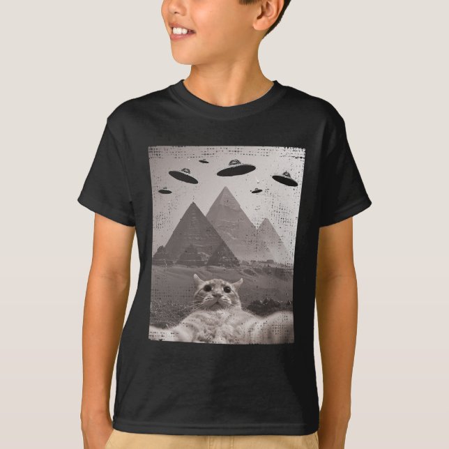 Camiseta Cat Ufo Meme - Gato Engraçado Selfie Com Ufos (Frente)
