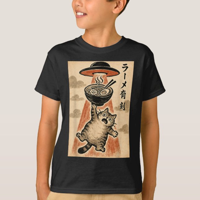 Camiseta Cat Ufo Ramen Funny Japanese Anime Men Women Teen  (Frente)