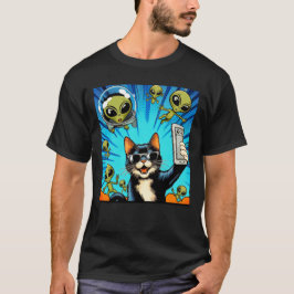Camiseta Cat UFO Selfie: Green Alien #19