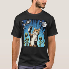Camiseta Cat UFO Selfie: Green Alien #22