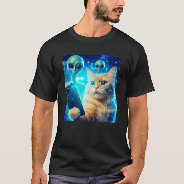 Camiseta Cat UFO Selfie: Green Alien #5 (Frente)